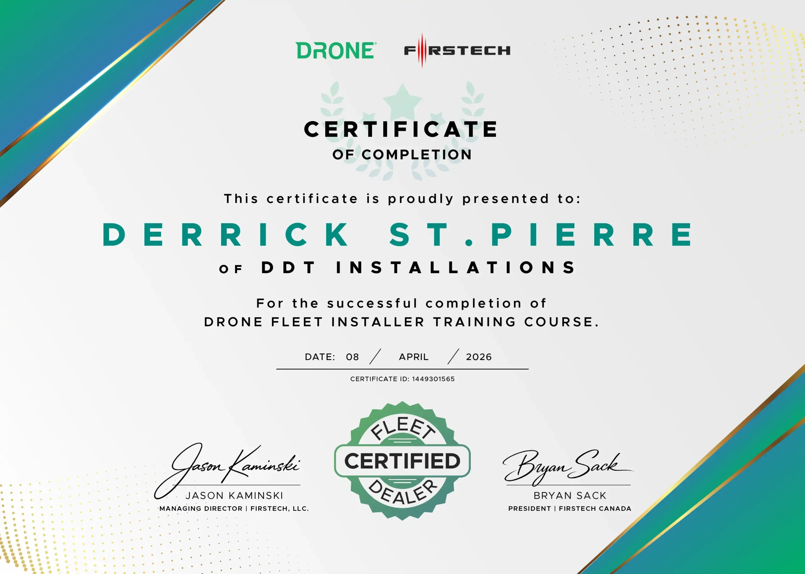 Drone Fleet Certification Installer - DDT Installations (Derrick St.Pierre)